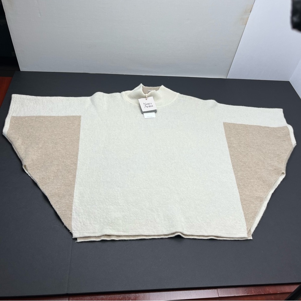 Note di Anita Italy Wool Cashmere Blend Poncho Brown Ivory One‎ Size NEW *FLAW